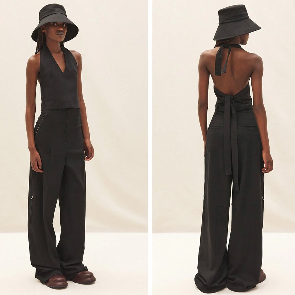 JACQUEMUS Linu Black Cotton-Linen Halterneck Top – Size FR 42